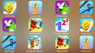 Battery Run, Coin Rush, Good Slice, Cube Surfer, Sendwich Runner, Roof Rails Number Master.... 