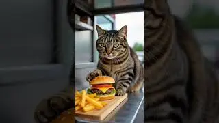 A cat making burgers and fries on food truck #funny