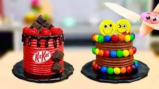 How to Make a Miniature Rainbow KitKat Chocolate Cake | Cute & Easy Mini Cakes Recipe with ASMR