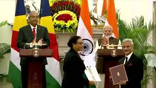 PM Modi, President Herminie of Seychelles attend joint press meet at Hyderabad House, New Delhi