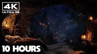 🌧️ 10H Heavy Rain & Wind in Mountain Cave 🗻 • Sleep, Study & Focus (4K)