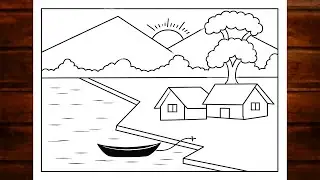 Simple village scenery drawing/How to draw village scenery/Koushole Deisso aka sikhun/Easy Technique