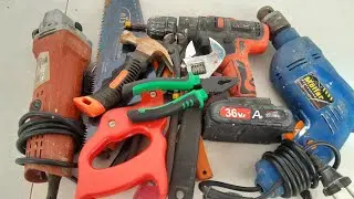 Collection of Repair Tools, Drill, pliers, hammer, screwdriver, grinder, Saw