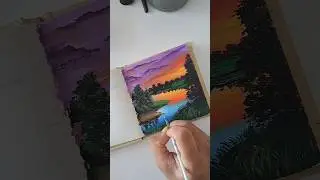 River sunset painting | Acrylic painting ideas #shorts #reels #viral #viralvideo #acrylicpainting