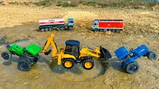 JCB Tractor Cartoon Video | JCB 5CX Muddy Accident Pulling Out Swaraj Tractor Mahindra Tractor