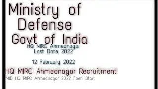 ministry of Defense Govt. of India has been released the HQ MIRC Ahmednagar notification