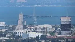Hazy view of San Francisco, San Mateo Bridge and Peninsula - Laurelwood Park, San Mateo, California
