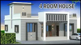 Проект дома с 4 комнатами и планом планировки | 3D-план дома 40x40 с видом на фасад | Gopal Archi...