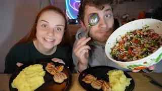 Мукбанг с пакетиком 😂 а так же пюрешка и чесночный салат