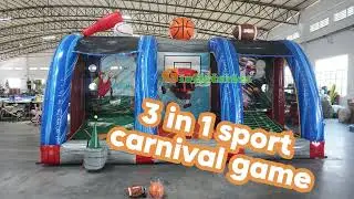 Inflatable 3-in-1 Sport Carnival Game: Baseball, Basketball & Football Fun for All Ages!