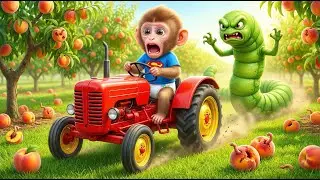 🐒🚜Monkey Bini Drives Tractor to Fight Giant Mutant Worm 🐛| Panda Police Rescue🐼|Monkey videos