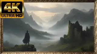 Moody Highland Storm: 4K Dark Academia Art with Rain Sounds (Old Gold Frame)