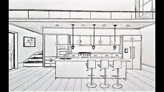 How to draw a kitchen in 1 point perspective