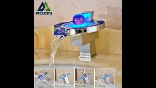 LED RGB Colors Basin Sink Faucet Deck Mount Waterfall Brass Bathroom Vessel Sink Mixer Tap Chrome