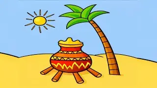 Pongal festival drawing easy step by step | happy pongal festive drawing|traditional pongal festival