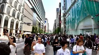 4K Hibiya park to Ginza walking tour. Tokyo, Japan. 