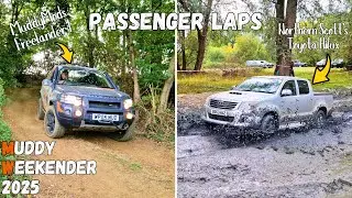 Пассажиры кружат в MuddyMods Freelander 1 и Toyota Hilux Northern Scott &mdash; Muddy Weekender 2025