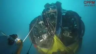 Qualifying unfurling of the KM3NeT/ORCA detection unit in 2016 near the coast of Toulon, France.