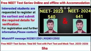 FreeNEET Test series 2025-2026 for needy & talented students. Total 80- Test Part test and Mock Test