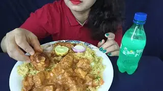 Eating chicken leg piece fry+chicken 🐔 curry with vegetable pulao @Bhavani Rajesh eating show