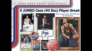 25/26 Topps BASKETBALL JUMBO 5 Case (40 Box) PLAYER Break #3 eBay 11/01/25