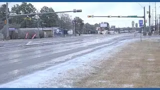 U.S. Highway 190 was icy but drivable mid-morning on Sunday