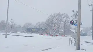 CSX train in North East PA during snowy weather 