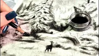 Charcoal Drawing of Peaceful Winter Landscape - Easy for Beginners