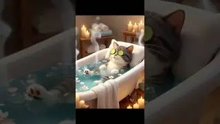 Spa Day Vibes | Cool Cat&rsquo;s Luxury Bubble Bath! 😻💦 #cat #funny #shortsfeed #cute #ai