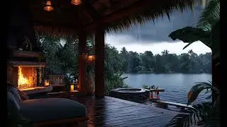 Enjoy the Rain Ambience, Wave Sound, Fire Cracking Sound, and Soft Music