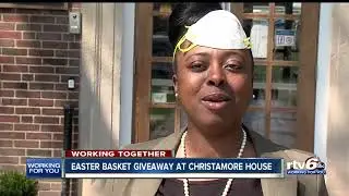 Easter basket giveaway at Christamore House