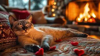 Cat Relaxing Music 💤 Cat Piano Music - Fireplace Style Sounds Comforting Cat Stress