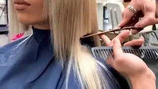 Getting Her Long Blonde Hair Cut To a Bob HairStyle