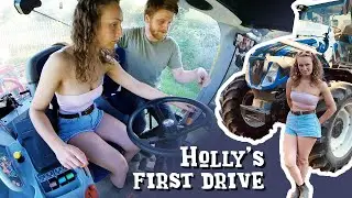 Holly's first time driving a tractor! New Holland T5.160