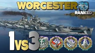 Cruiser Worcester in Ranked, 1vs3 - World of Warships
