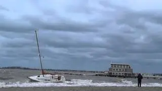 Storm-tossed boat at Wollaston Beach.