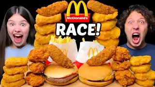 ASMR MCDONALDS RACE! Cheeseburger, Chicken Nuggets, Chicken Strips, Chickem Wings Eating Mukbang