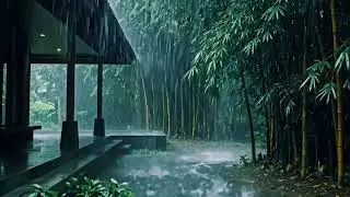 ASMR Heavy Afternoon Rain on the Home Terrace with Lush Green Bamboo Trees During a Calm Rainy 09