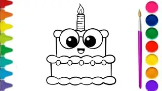 Learn how to draw and color a cute birthday cake step by step 🎂✨
