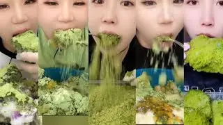ASMR EATING DELICIOUS CRUNCHY MATCHA ICE with PASSION fruit!🤤💚#yummy #asmr #mukbang #relaxing #ice