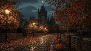 🍂🖤 Angie Castle -  Dark Castle & Autumn Rainy Street  Cinematic Piano Ambience 🖤🍂