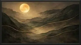 Golden Moon Over Misty Mountains in 4K | Night Zen Wall Art