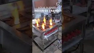 Efficient & Durable 4-Burner Indian Gas Range for Commercial Kitchens! 🔥🍴
