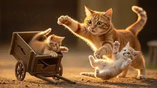 Кошка-мама подстригает шерсть на ферме и вяжет шапочку тигра для котят дома 🐾🎩🐯