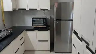 Ivory Modular Kitchen  with company fitted handle #kitchen#cabinets #modularkitchen