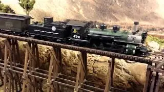 Model Railroad Layout: D&RGW narrow gauge in On3 MMI K-28 and passenger train