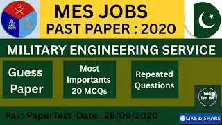 MES Test Preparation 2025 / past paper 2020/ Military engineering service/ Most important MCQs