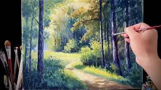 How to Paint a Peaceful Sunlit Forest Path | Relaxing Acrylic Landscape Tutorial