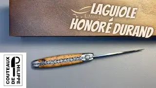 Laguiole Honoré Durand 12cm,lame damas sauvage, double platines, abeille et ressort ciselés burin,