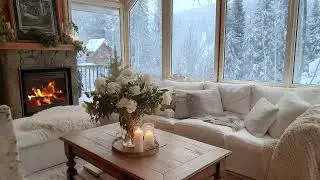 (No Ads) Cozy Winter Room | Piano Music, Fireplace and Wind Sounds